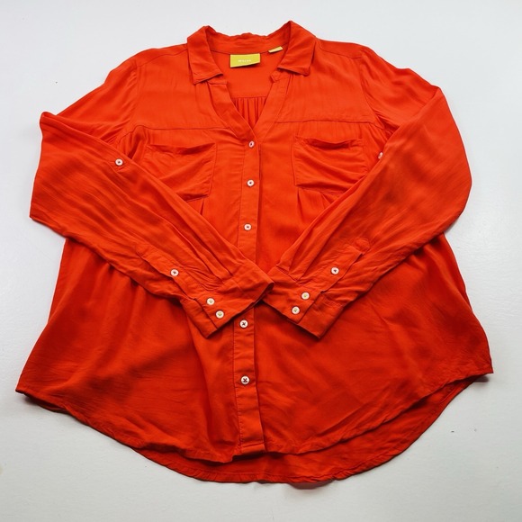 Maeve Tops - Maeve Anthropologie Women Shirt Small Flutter Sleeve Down In Sicilian Orange